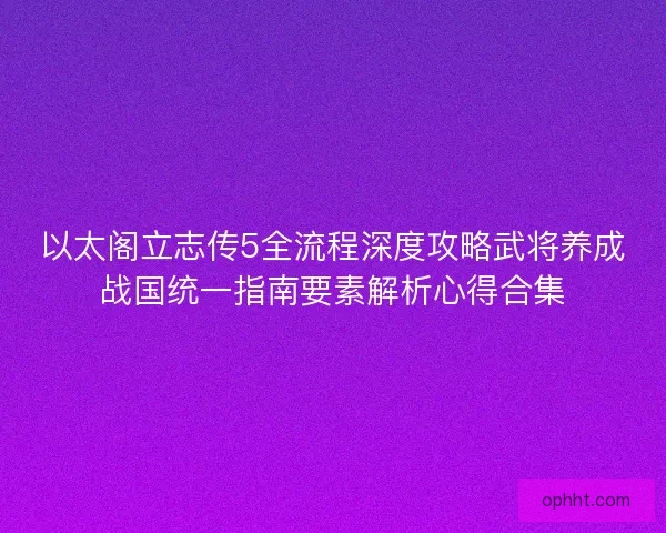 以太阁立志传5全流程深度攻略武将养成战国统一指南要素解析心得合集