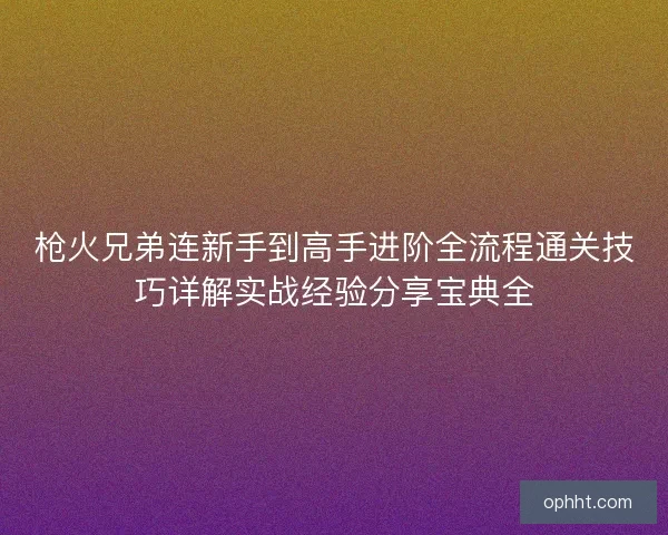 枪火兄弟连新手到高手进阶全流程通关技巧详解实战经验分享宝典全