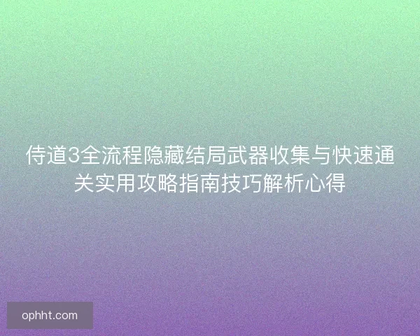 侍道3全流程隐藏结局武器收集与快速通关实用攻略指南技巧解析心得